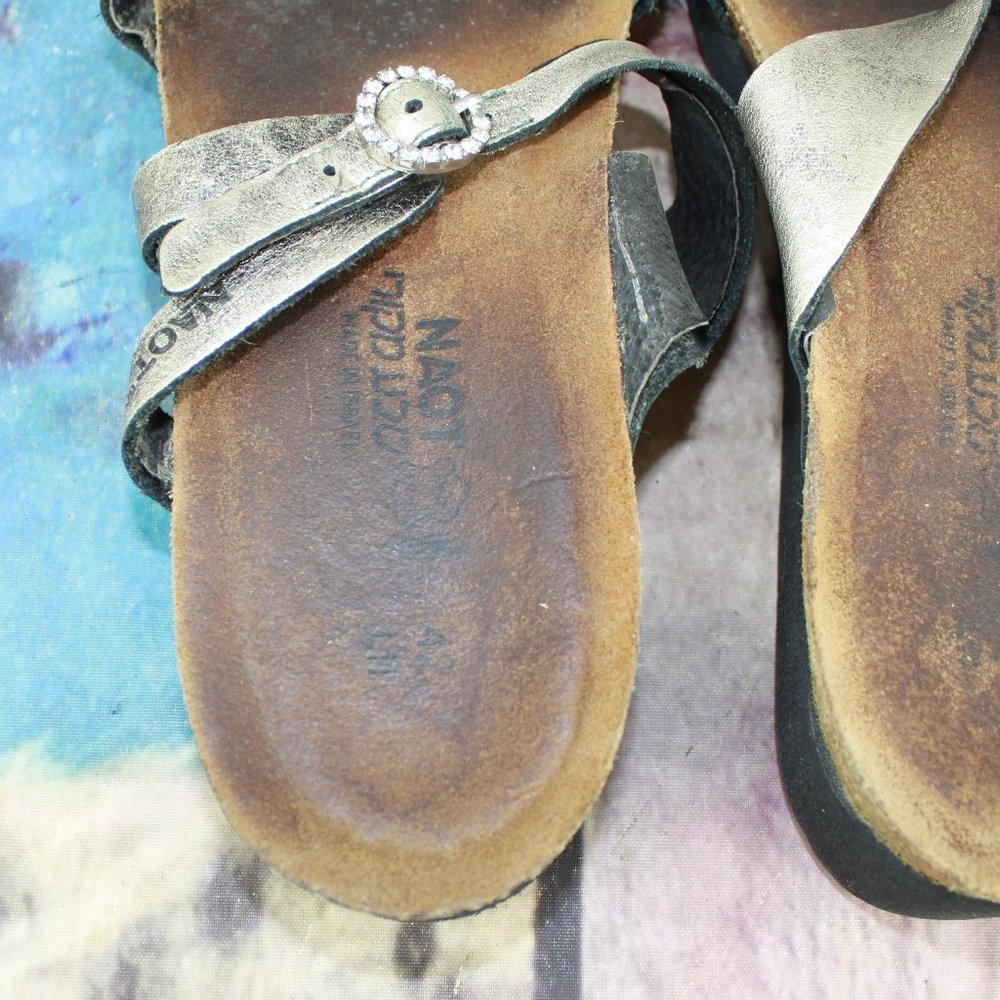 Naot Silver Leather Two Adjustable Strap Open Toe Slide Sandals Size 11 - Picture 9 of 9
